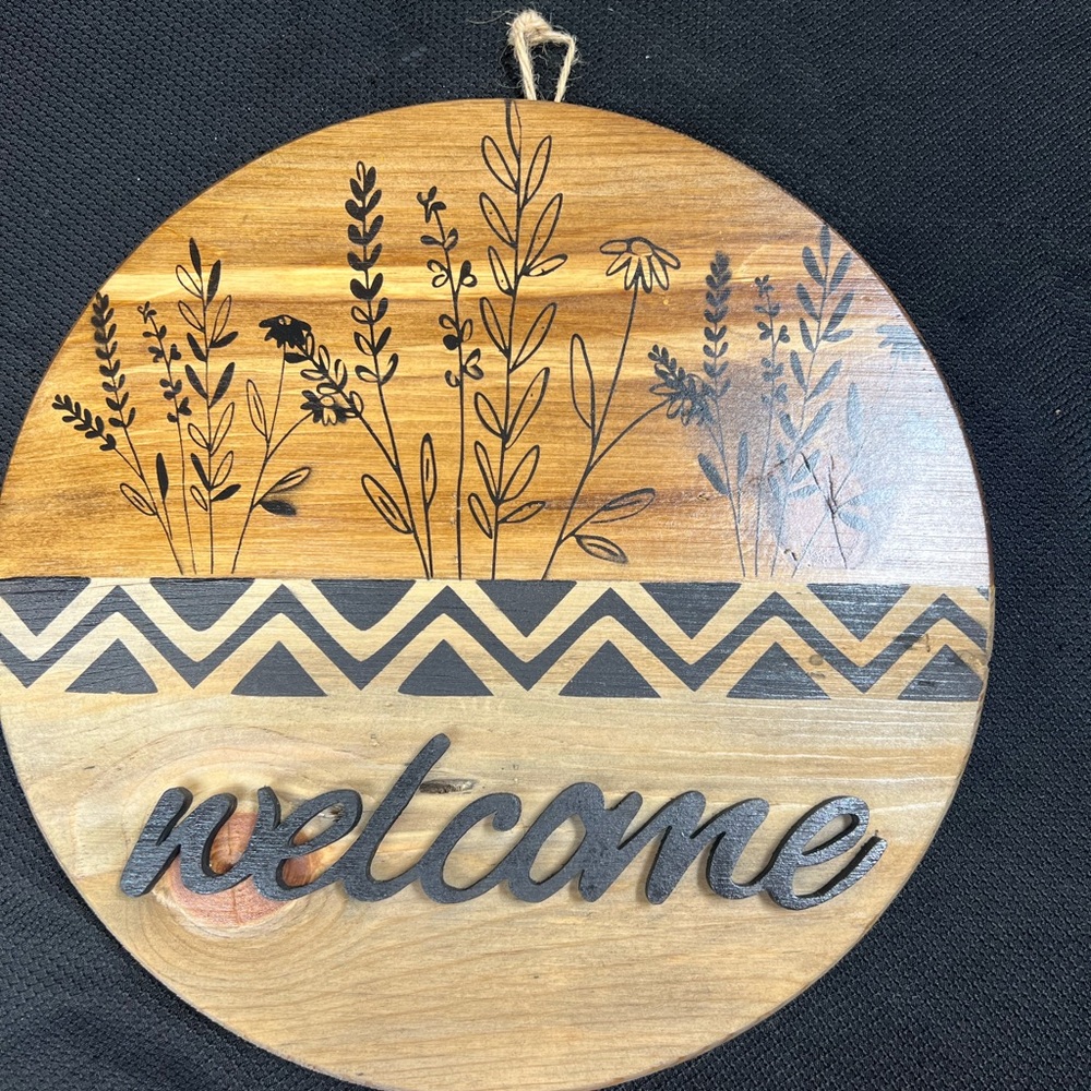 Wooden Welcome Sign with Floral Design